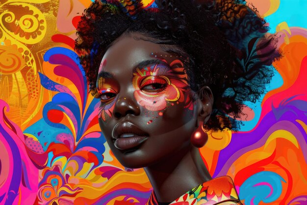 A colorful painting of a womans face with bright and bold hues creating a dynamic