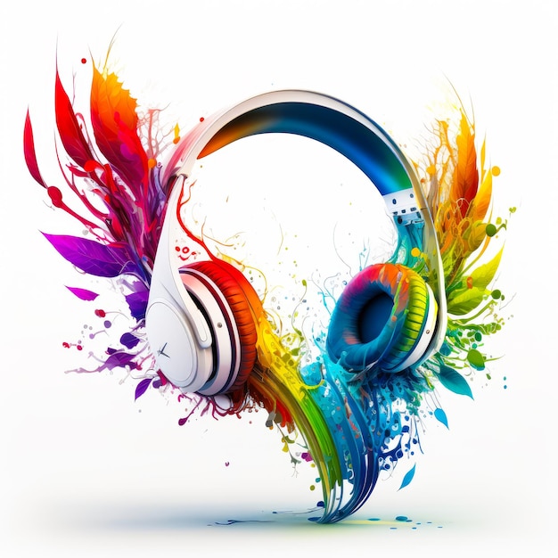 Colorful pair of headphones on white background Generative AI