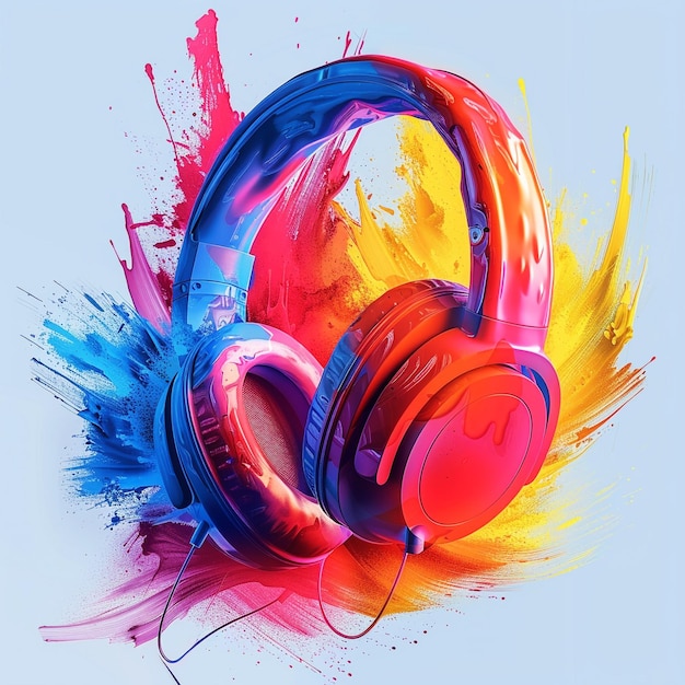 a colorful pair of headphones with colorful colors and a blue and red and yellow splash