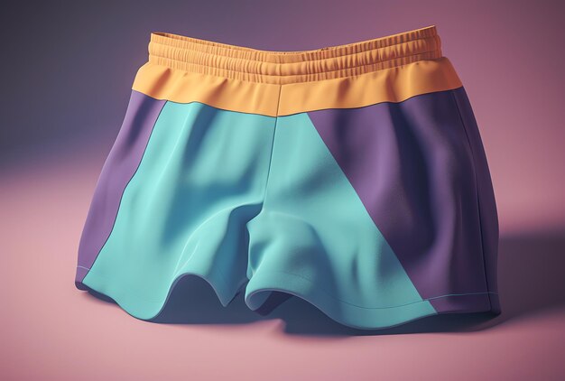 A colorful pair of shorts with a purple and yellow triangle pattern