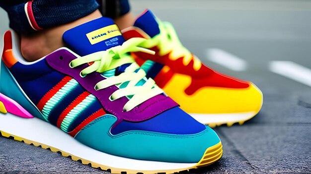 Photo a colorful pair of sneakers with the word 