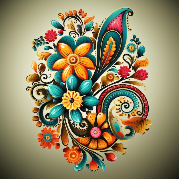 Foto disegno cachemire colorato con fiori e foglie