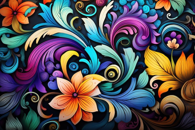 colorful paisley pattern background plants and nature