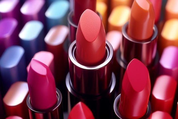 Colorful palette of lipsticks in various shades Generative ai