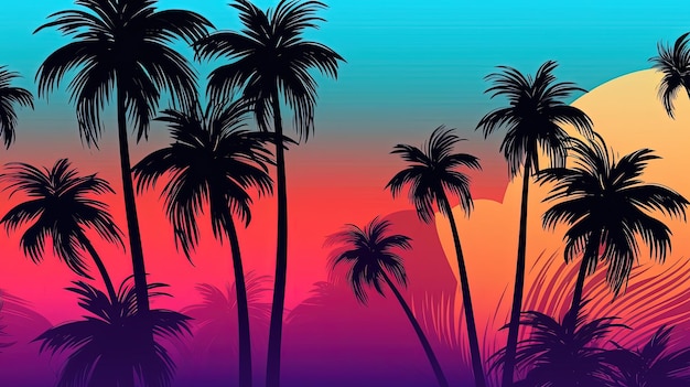 Красочный пальмовый фон Иллюстрация AI GenerativexA