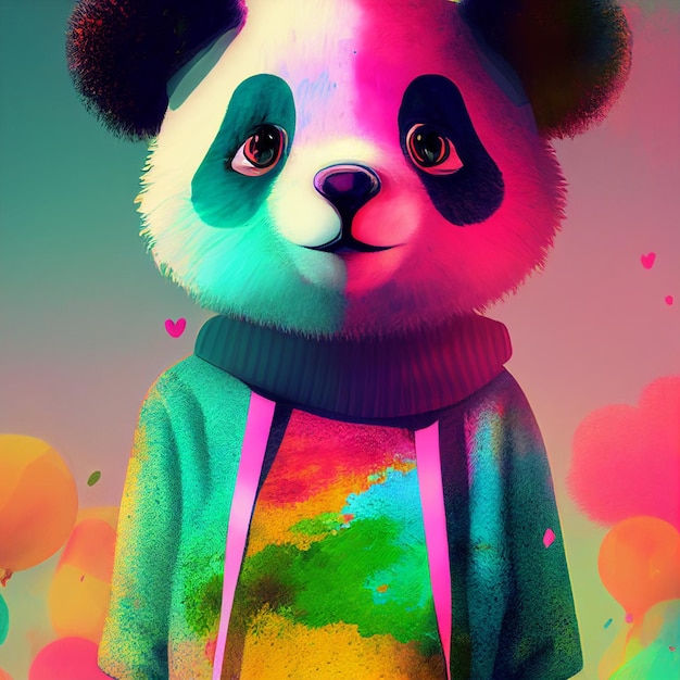 Colorful panda bear person