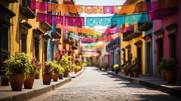 Colorful Papel Picado Banners Decorating Wallpaper