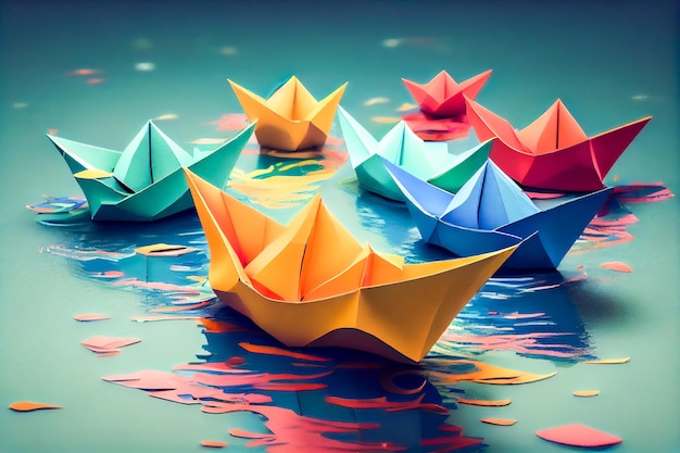 Colorful paper boats Generative AI Generative AI