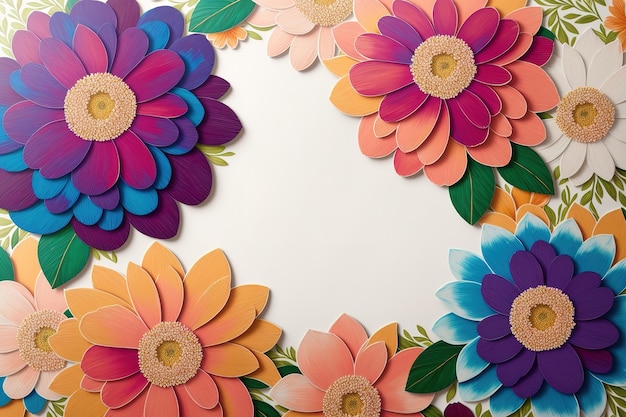 A colorful paper cut out of flowers with a green leaf on the top.