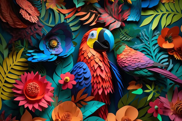 A colorful paper cut out of a parrot