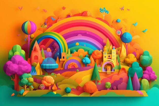 A colorful paper cut out of a rainbow imaginary world