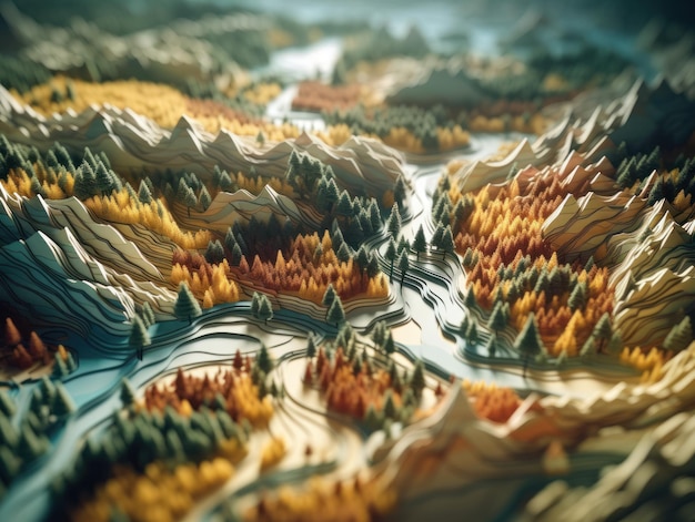 写真 ジェネレーティブai技術で作成されたカラフルな紙切り地形の山の背景