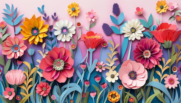 A colorful paper flower arrangement with a blue background by ai generated image