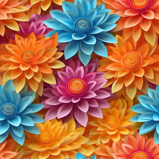 Colorful paper flowers are arranged in a pattern generative ai