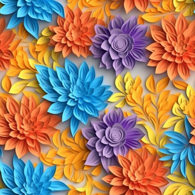 Colorful paper flowers are arranged in a pattern on a white surface generative ai