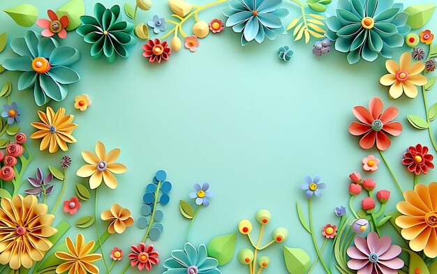 Colorful paper flowers background with copy space