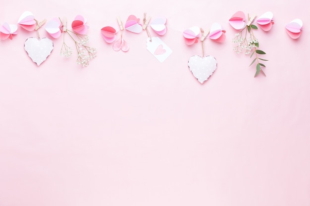 Colorful paper garland of hearts for Valentine day