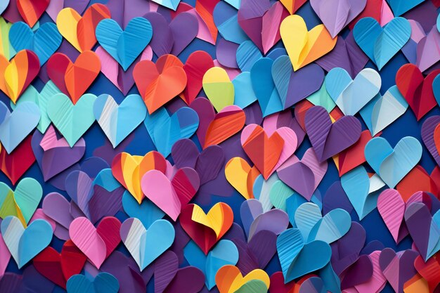 Colorful paper hearts background Valentines day concept