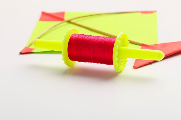 Colorful paper kites and string , Makar Sankranti festival Concept