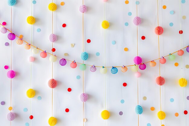 写真 colorful paper lanterns and confetti adorn a festive background