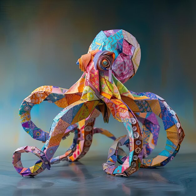 A colorful paper octopus sitting on top of a table