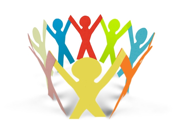 colorful paper people in a circle holding hands