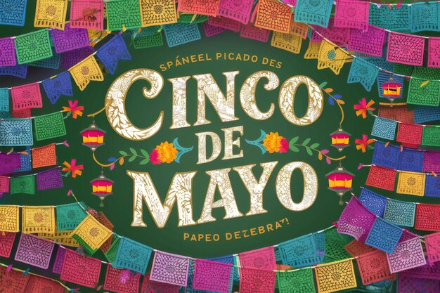 Photo colorful paper surrounding cinco de mayo sign