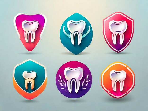 Colorful Paper tooth symbol set beautiful bright colors Isolated on Gradient background