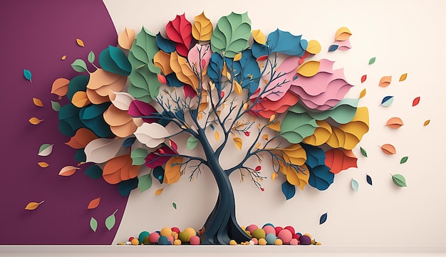 Красочное бумажное дерево день земли всемирный день окружающей среды фон фото иллюстрация