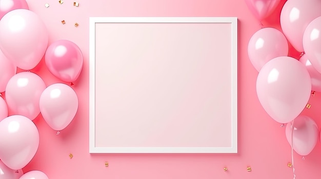 Colorful papers on a pink background with copy space and a frame for invitations and celebrations Mockup image