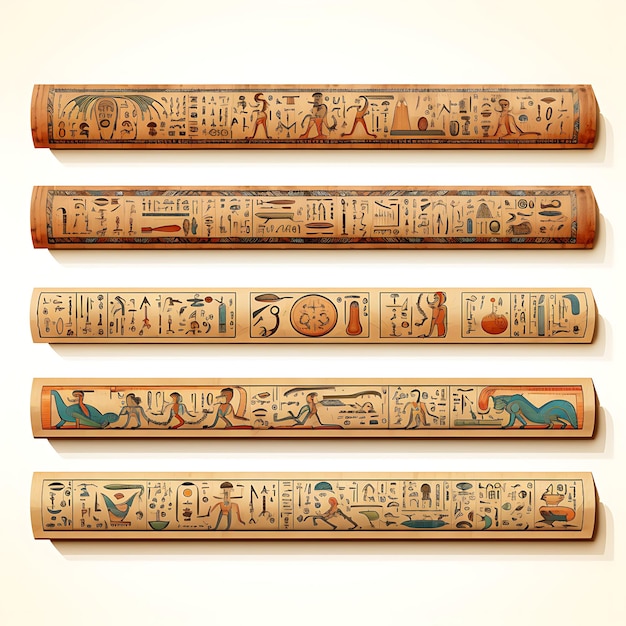 다채로운 파피루스 종이 밝은 갈색 색 이집트 상형 문자 스타일 창의적인 개념 아이디어 디자인