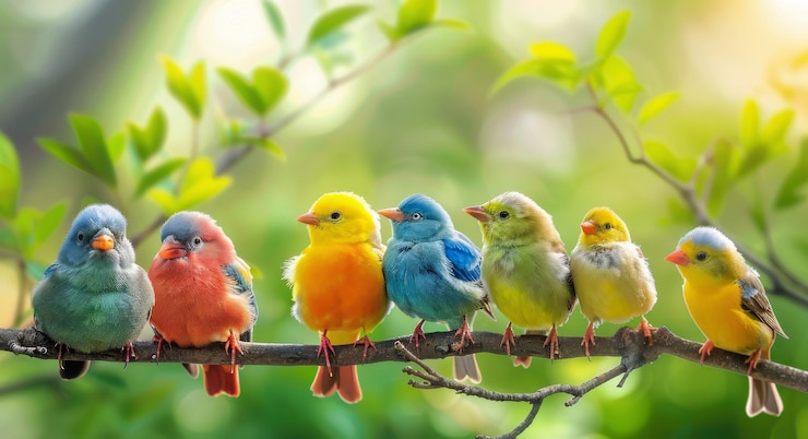 Photo colorful parakeets on a branch