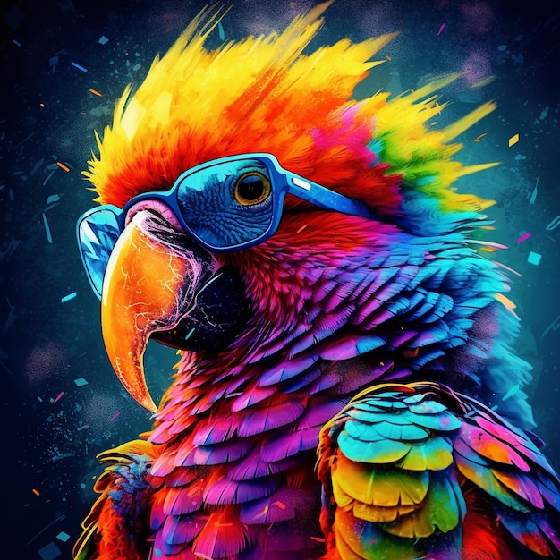 Colorful Parrot bathed in splash of colors