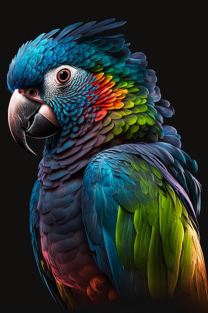 Colorful parrot on black background isolated Generative AI