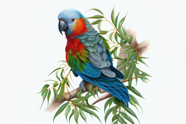 Красочный попугай на ветке Generative Ai