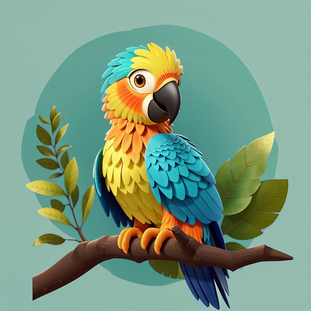 a colorful parrot is perched on a branch with a blue background