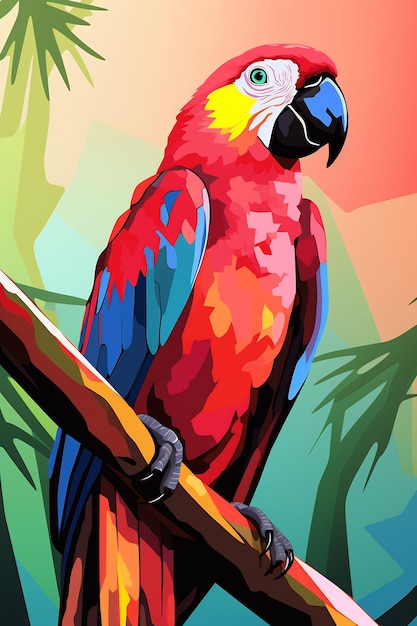 a colorful parrot is shown with a colorful background