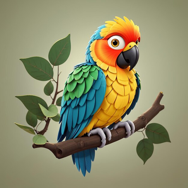 a colorful parrot is sitting on a branch with leaves