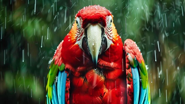 Photo colorful parrot perched on rainforest tree branch