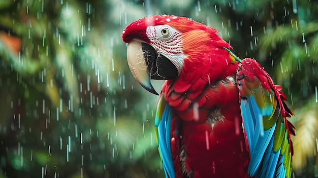 Colorful Parrot Perched on Rainforest Tree Branch