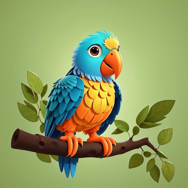 красочный попугай сидит на ветке с листьями