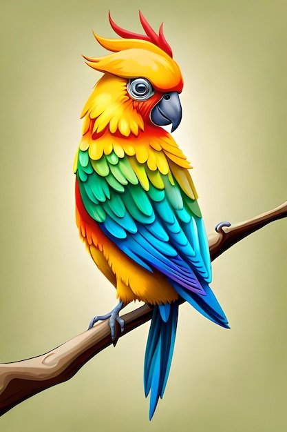 Красочный попугай сидит на ветке.