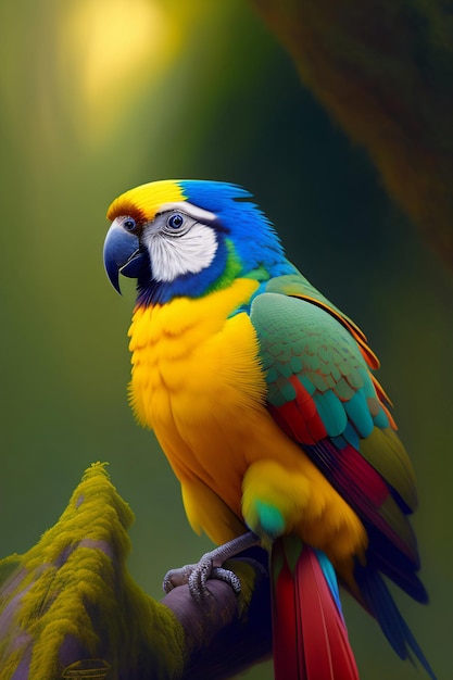 A colorful parrot sits on a branch