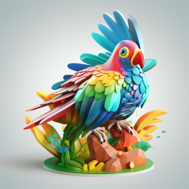 Photo a colorful parrot sitting on top of a rock surrounded by plants