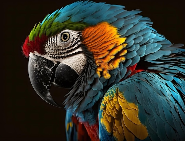 colorful parrot with a black background and a black background colorful macaw close up