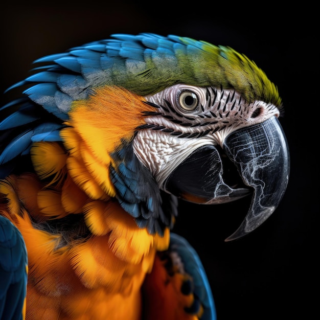 A colorful parrot with a black background and a black background.