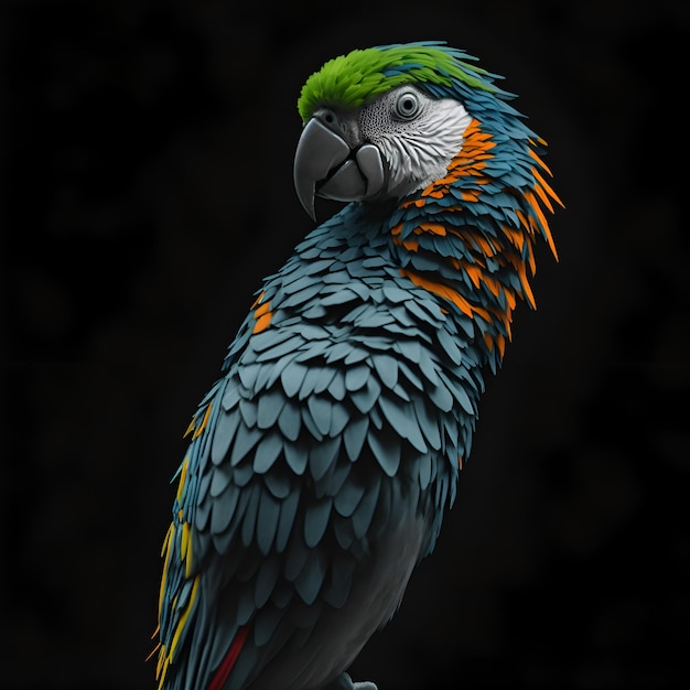 검정색 배경과 검정색 배경을 가진 화려한 앵무새.