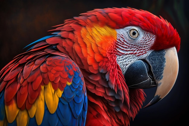 A colorful parrot with a black background