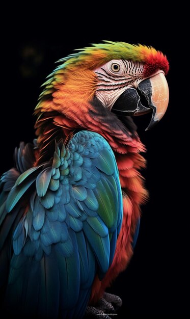 Красочный попугай с черным фоном
