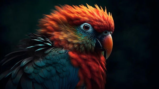 A colorful parrot with a black background